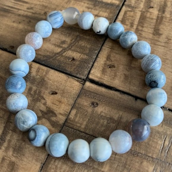 Handmade Jewelry - 8mm Blue & White Denim Agate Chakra Bracelet